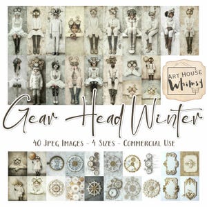 Gear Head Winter, 40 Zimowych Białych Steampunkowych Obrazów Jpeg Neutralne Postacie Steampunk, 4 Rozmiary, CU, Tworzenie Kart, Dzienniki Śmieci, Sztuka Cyfrowa