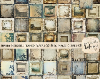 Shabby Memories Framed Papers, 50 Vintage Style Framed Jpeg Backgrounds, 3 Sizes, CU, Digital Download, Junk Journal, Digital Art,