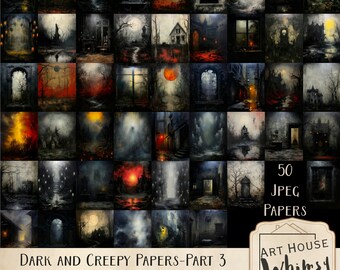 Papeles oscuros y espeluznantes - Parte 3 - 50 fondos góticos/de Halloween, 8,5x11" y 25 hojas de doble impresión, CU, descarga digital, diario basura