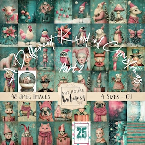 Un Natale diverso - Parte 2 - 48 immagini, 4 dimensioni, Natale stravagante e stravagante, rosa e verde acqua, arte digitale, diario spazzatura, CU