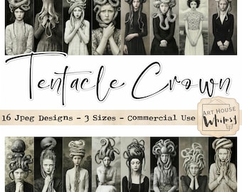 Octopus Tentacle Crown: Surreal Vintage Ladies Art (Digital Download)