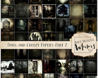 Dark and Creepy Papers - Part 2 - 50 Gothic/Halloween Backgrounds, 12x12"& 25 Printable double Sheets,  Cu, Digital Download, Junk Journal