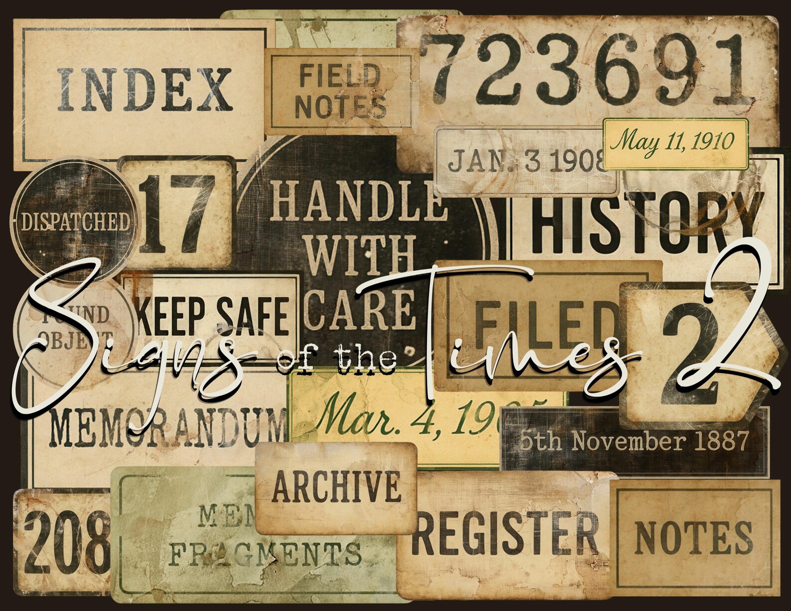 Signs of the Times 2: Vintage Ephemera Labels, Neutral Grunge Style ...