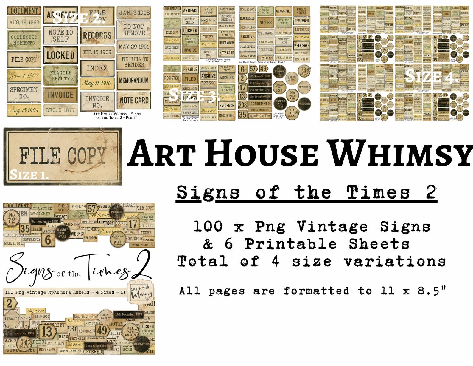 Signs of the Times 2: Vintage Ephemera Labels, Neutral Grunge Style ...