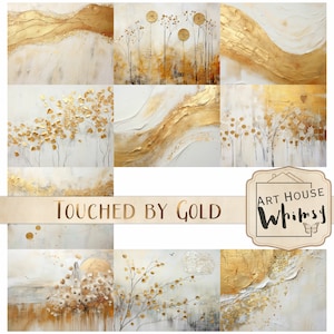 Touched by Gold - 10 elegante witte en gouden papieren/achtergrondkleuren (11 x 8,5"), CU, bruiloft, kerst, junkjournal, digitale kunst