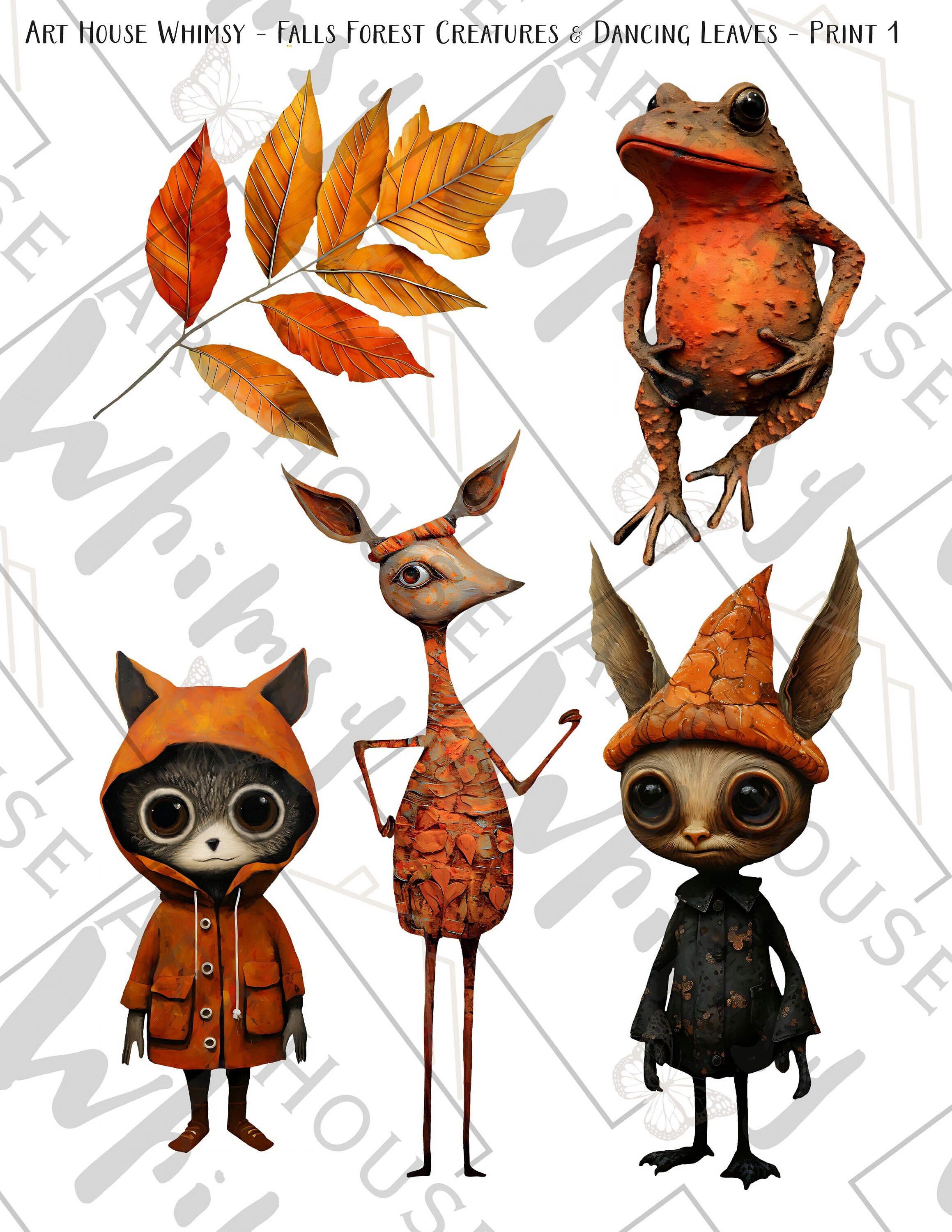 Fall's Forest Creatures and Dancing Leaves-whimsical Mixed Media ...