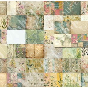 Peut inclure: Un pack de papier num&eacute;rique avec 36 designs diff&eacute;rents de style vintage. Les designs pr&eacute;sentent des motifs floraux, des cartes, des illustrations botaniques et du texte. Le pack de papier est parfait pour le scrapbooking, la fabrication de cartes et autres travaux manuels en papier.