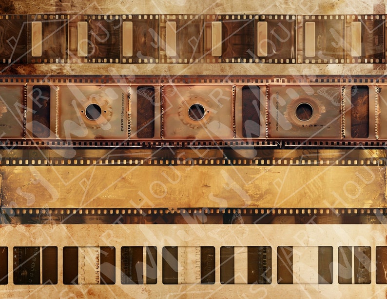 Old and Worn Filmstrip Papers 10 Vintage Grungy Film Strip Printable Papers-3 Versions-3 Sizes, CU, Junk Journal, Digital Art, 11x8.5 image 4