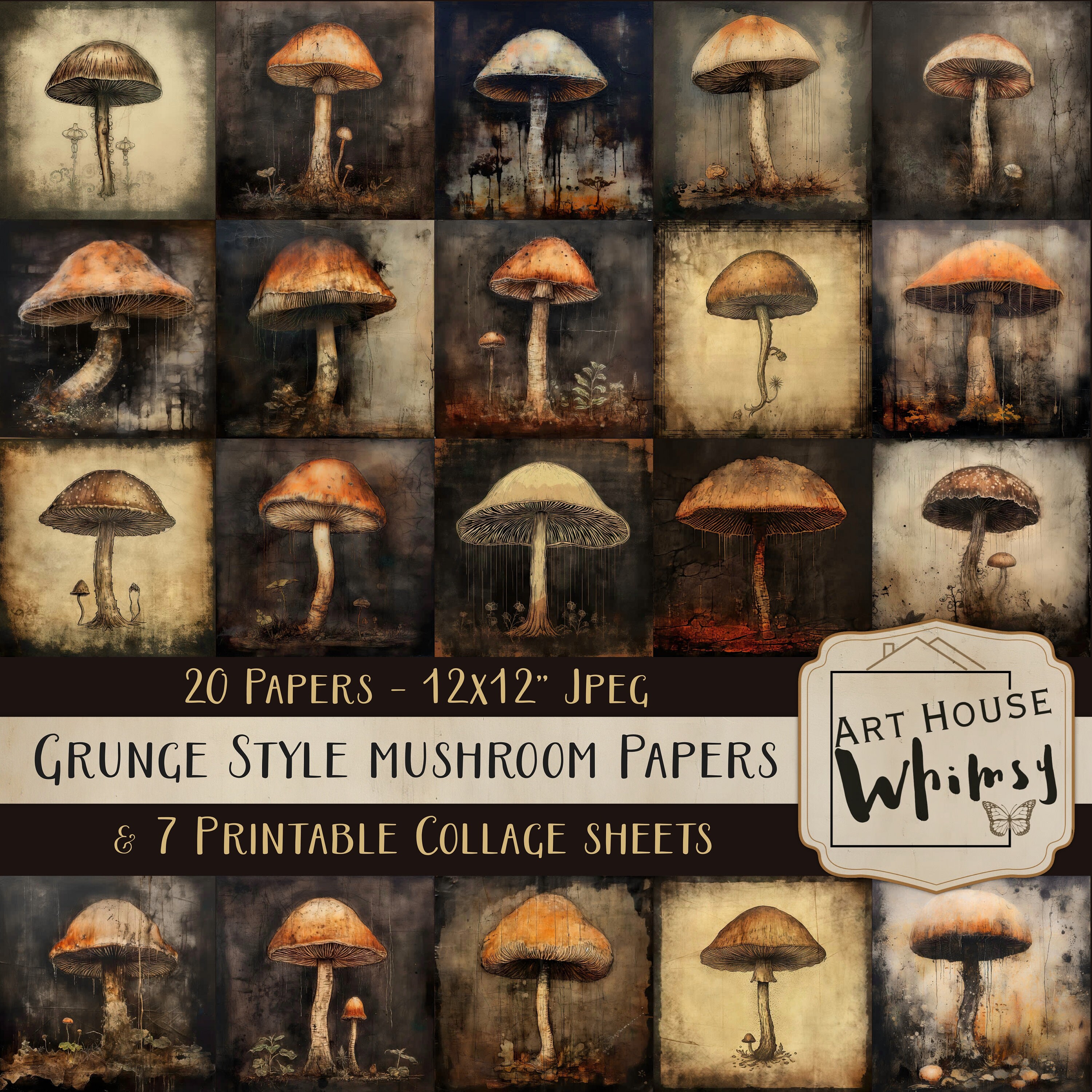 Grunge Style Mushrooms 20 Papers & 7 Printable Sheets 6 Diff Sizes , Painterly Mixed Media, Mushroom, CU, Junk Journa, Digital Art, - Etsy Grunge Style Mushrooms 20 Papers & 7 Printable Sheets 6 Diff Sizes , Painterly Mixed Media, Mushroom, CU, Junk Journa, Digital Art, - Etsy