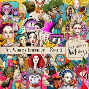 The Whimsy Emporium Part 3 - Mixed Media Whimsical Digital Scrapbooking kit (não a versão impressa) 122 Pngs, 20 Papers, Digital Art, CU,