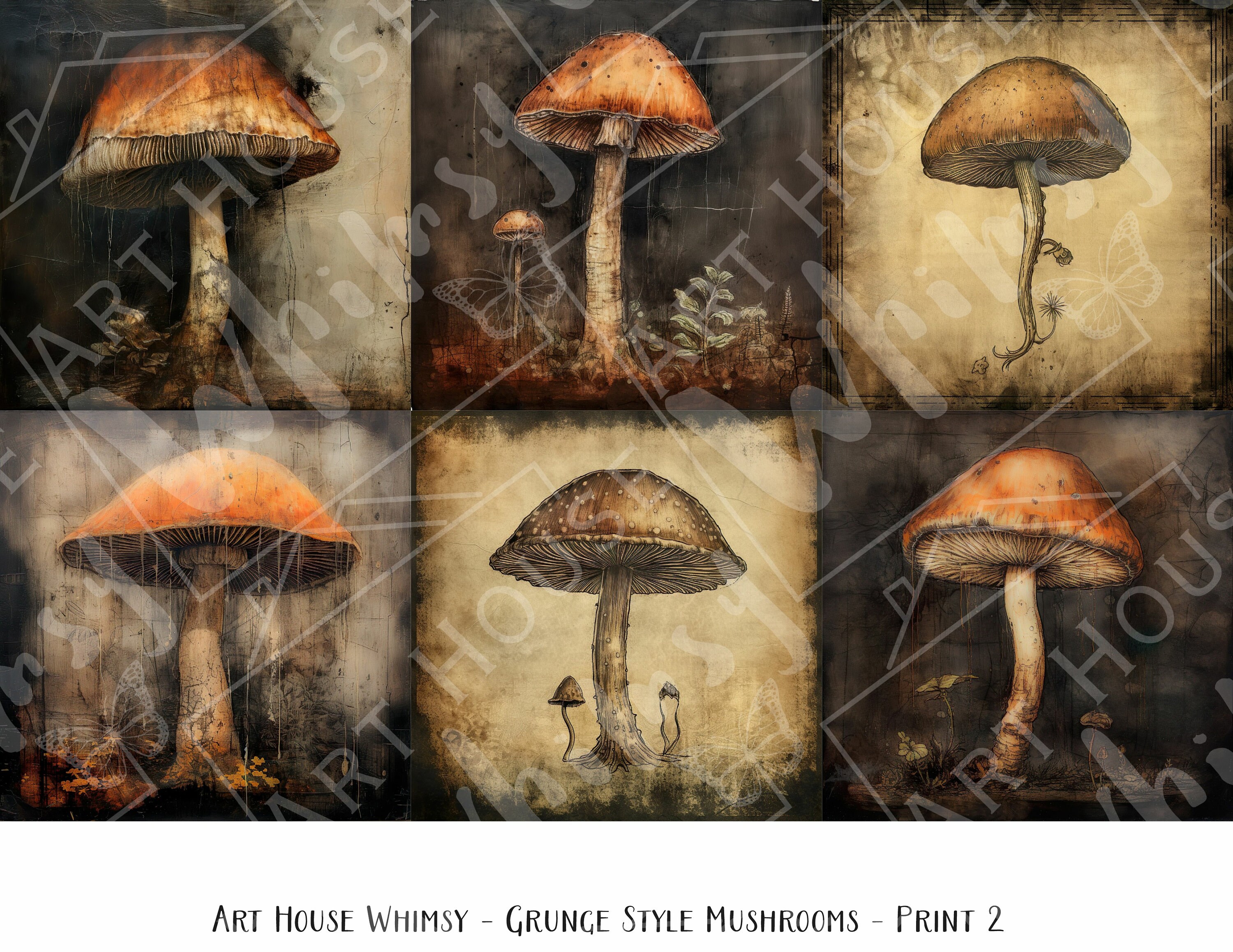 Grunge Style Mushrooms - 20 Papers & 7 Printable Sheets (6