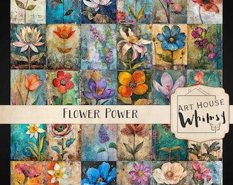 Flower Power Mixed Media Jpegs: Whimsical Spring Florals (Digital Download)