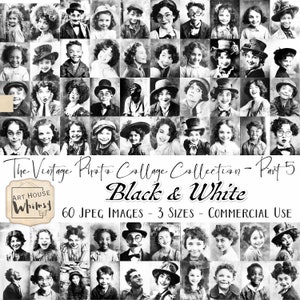 Collezione di collage di foto d'epoca Parte 5 - Bianco e nero - 60 immagini divertenti, 3 dimensioni, diari spazzatura, arte digitale, vecchie fotografie di ritratti, CU