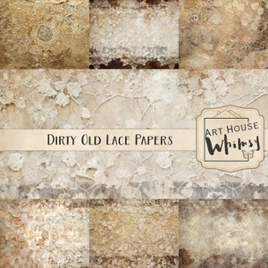 Dirty Old Lace Papers - Kommerzielle Nutzung - Gebeizte Vintage Spitze Papiere - Jpeg - Printable - Junk Journal - Digitale Kunst - 11x21,5 cm