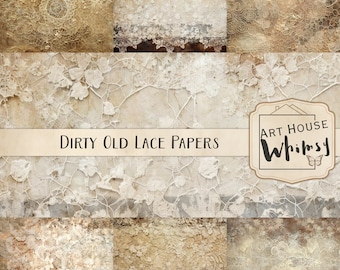 Dirty Old Lace Papers - Kommerzielle Nutzung - Gebeizte Vintage Spitze Papiere - Jpeg - Printable - Junk Journal - Digitale Kunst - 11x21,5 cm