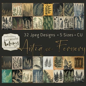 Fernery antique - 32 couvertures de livre sur le thème de la fougère de style grunge vintage Papiers botaniques (5 tailles), journaux indésirables, art numérique