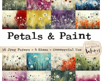 Petals & Paint: Rainbow Hedgerow Digital Paper Painterly Floral Backgrounds (Jpeg, 11x8.5")