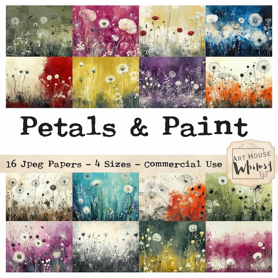 Rainbow Hedgerow Digital Paper: Painterly Floral Backgrounds (Jpeg, 11x8.5")