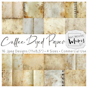 Coffee Dyed Papers - 16 papéis/fundos texturizados, Jpeg, (11x8,5"), CU, Junk Journal, Arte Digital