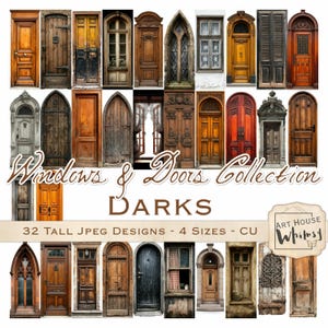 Vintage Windows & Doors Digital Collage Set: Dark Textures (Digital Download, 4.25x11 inches)