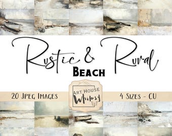 Neutral Beach Landscape Art: Rustic Painterly Prints (Commercial Use)