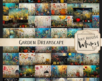 Garden Dreamscape - 50 Whimsical Painted Garden Background Papers, Commercial Use, Junk Journals, Digital Art, Digital Download