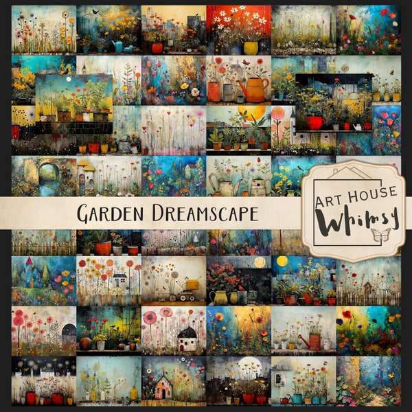 Garden Dreamscape - 50 Whimsical Painted Garden Background Papers, Commercial Use, Junk Journals, Digital Art, Digital Download