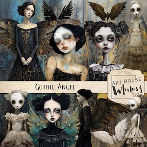 Gothic Angel - 12 PNG Elemente, 20 Papiere, 30 Druckbögen, Grunge Gothic Girls & Papiere, Gothic Clipart, Kommerzielle Nutzung, Junk Journal