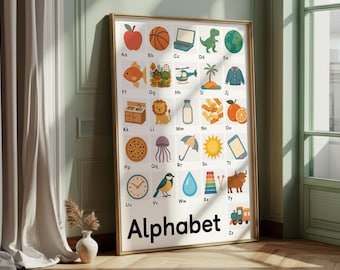 Affiche de l'alphabet Deutsch | Affiche ABC Montessori | Téléchargement numérique | Illustration en papier découpé | Kinderzimmer Wandbild
