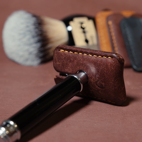Personalised Leather Safety Razor Cover