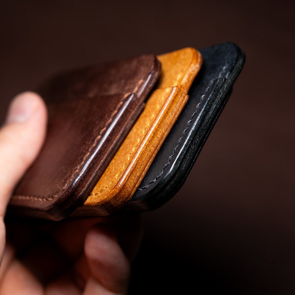 Minimalist leather wallet card holder, Personalised Compact leather wallet, Leather Wallet for men, Perfect gift for him