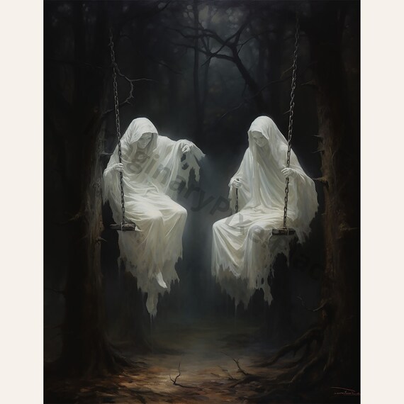 絵画 GHOST 60 - 2 Ghost Painting: Two Ghosts in Daisy Field