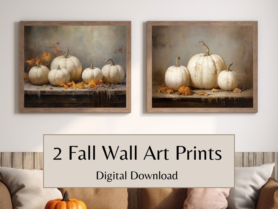 Set of 2 Fall Pumpkin Wall Art Digital Prints Autumn Prints Printable ...