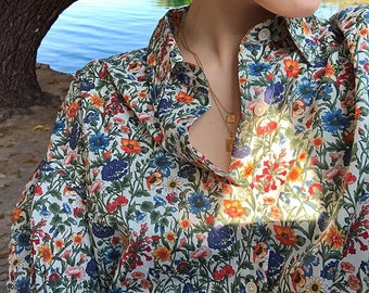 Floral Umlegekragen Artsy Chiffon Bluse / Frühlings-Sommer-Kleidung