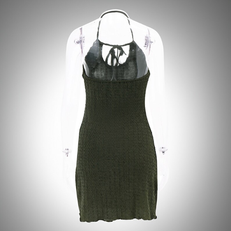 Dark Green Backless Knit Mini Dress zdjęcie 3