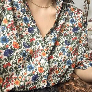 Floral Turn-Down Collar Artsy Chiffon Blouse / Spring Summer Clothing zdjęcie 3