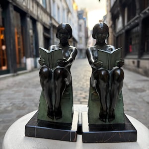 Pair of &quot;Relaxation&quot; bookends by Max Le Verrier