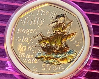 Jolly Roger 50p Münze Peter Pan Serie 2020 Stempelglanz tolles Geschenk Präsent Weihnachten Geburtstag