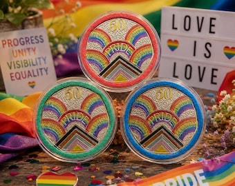 Royal Mint Pride 50p Münze | Handgefertigter Regenbogen Aufkleber, LGBTQ + Collectable (Unzirkuliert UK)