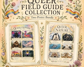 Queer Field Guide Bundle, 2 LGBTQ Pride Poster, Cryptids & Gay Animals Wandkunst, Mothman Penguins-Druckset, digitaler Download Save