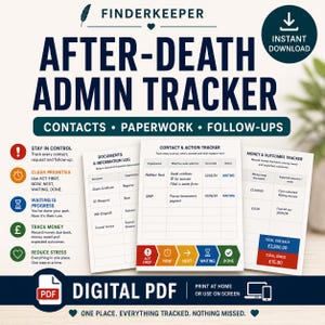 After Death Admin Tracker UK | Bereavement Contact & Paperwork Organiser