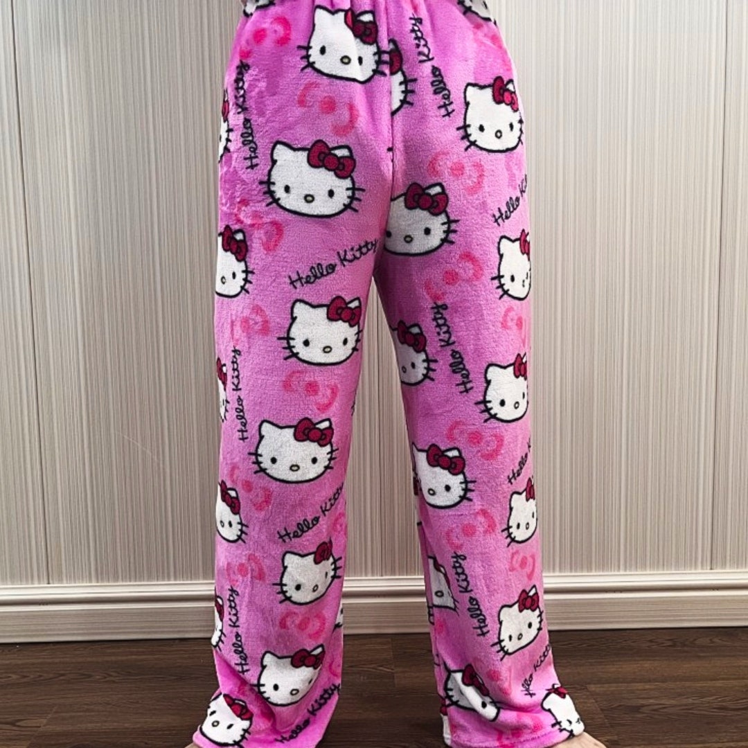 Hello kitty pyjama pants wide leg pyjama pink hello kitty etsy