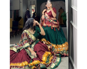 Designer silk lehenga choli,navratri patola chaniya choli, wedding patola print lehenga choli, indian patola slik lehenga choli