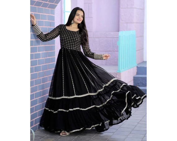 Black Viscose Embroidered Indo Western IWBS02212600RTW