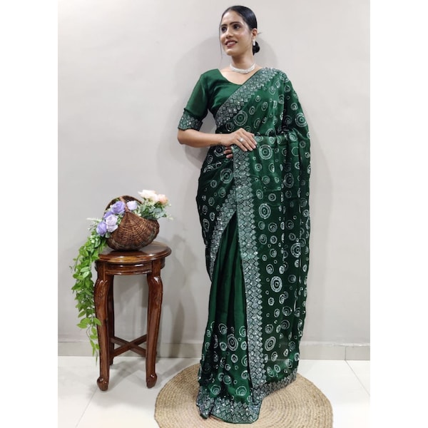Ready To Wear Wrap In One Minute Full Stitched Designer Saree Paired With Custom Stitch Blouse, Easy Drape Saree,Pre Stitched Saree