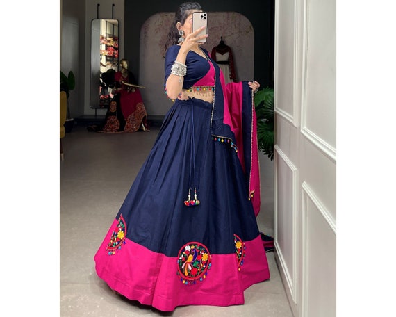 Designer Peach Off White Cotton Lehenga Style Suit - Lehengas Designer  Collection | Long choli lehenga, Cotton lehenga, Lehenga style