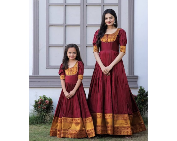 Embellished Fit & Flare Ethnic Dress With Dupatta – Inddus.com