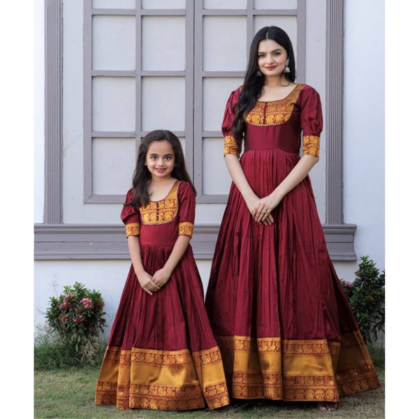 Premium Gown for mother and daughter, india festival wear Gown, Gown for Kids, kids ethnic wear, full flare Gown, Indian Long gown dress