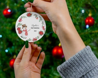 Personalisierte Babys 1. Weihnachtsverzierung, neues Baby Weihnachtsgeschenk, personalisierte erste Weihnachtsdekoration Schneemann, Weihnachtskugel, 1st