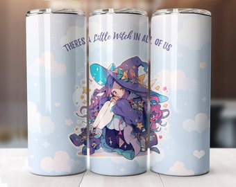 Little Witch 20oz Skinny Straight Tumbler Wrap Seamless Design PNG for Sublimation